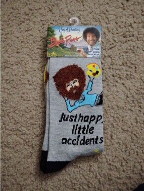 Bob Ross "Just Happy Little Accidents" Crew Socks